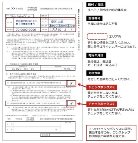 ワンストップ特例申請の記入例