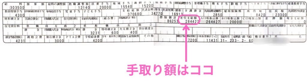 教員9年目の給料明細と手取り額