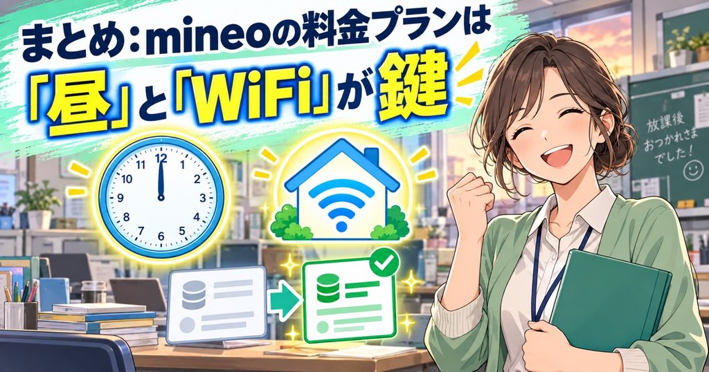 まとめ:mineoの料金プランは「昼」と「WiFi」が鍵