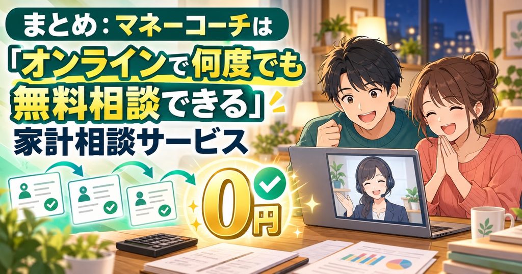 まとめ:マネーコーチは「オンラインで何度でも無料相談できる」家計相談サービス
